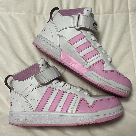 Adidas high top cloudfoam sneaker pink and white girls size 3 - Picture 5 of 16
